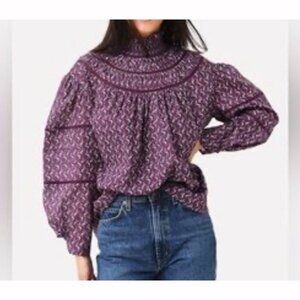 Hunter Bell Women’s XS Veronica Top Purple High Smocked Neck Long Puff Sleeve
